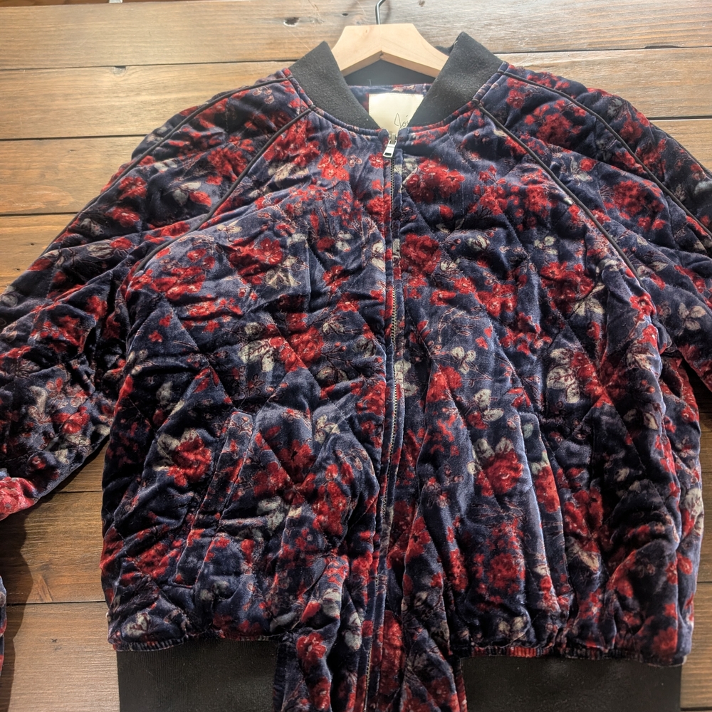 Joie Velvet Floral Bomber Jacket
